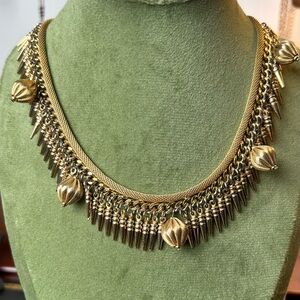 Vintage gold-toned necklace, dangling spikes, fruit nuts, mesh chain Whimsigoth
